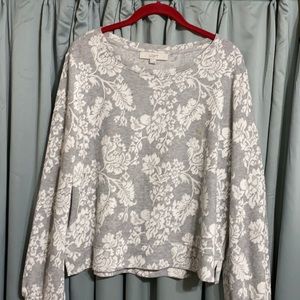 Loft light gray floral jacquard sweater